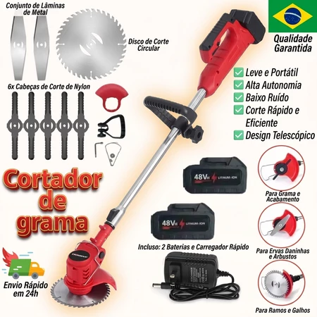 Aparador De Grama Roçadeira Elétrica Profissional 2 batteries