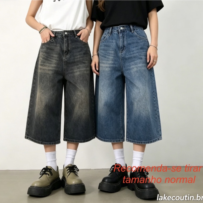 la Vintage Y2k Shorts Jeans Folgados Calças De Pernas Largas Para