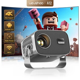 Projetor VEVSHAO A12 Android 13 Com 360° Rotação, Suporte 4K, WiFi 6, Correção Keystone Automática Externa Portátil