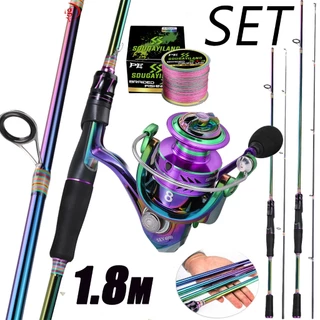 Sougayilang 1.8M Conjunto De Carretel De Vara De Pesca Portátil 2 Seções 5.0: 1 De Alta Velocidade ​ Equipamentos Para