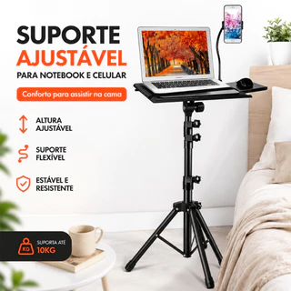 Suporte Projetor Notebook Tripé Ajustável Preto com Suporte Celular