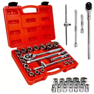 Kit Jogo Ferramentas Soquetes Estriados 22 Pçs Com Chave Catraca Reversível Cr-V Profissional