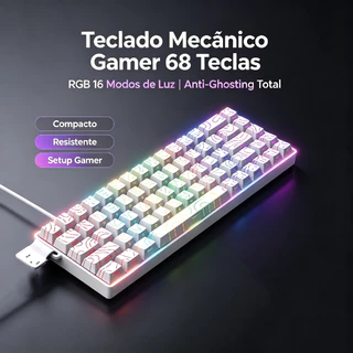 Teclado Mecânico Para Jogos De 68 Teclas, Modos De Iluminação RGB 16, Anti-Ghosting, USB Compacto E Escritório