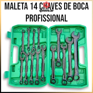Kit Jogo De Chave Combinada 8 A 24 mm Boca Estrela Aço Cromo Profissional Maleta 14 Peças