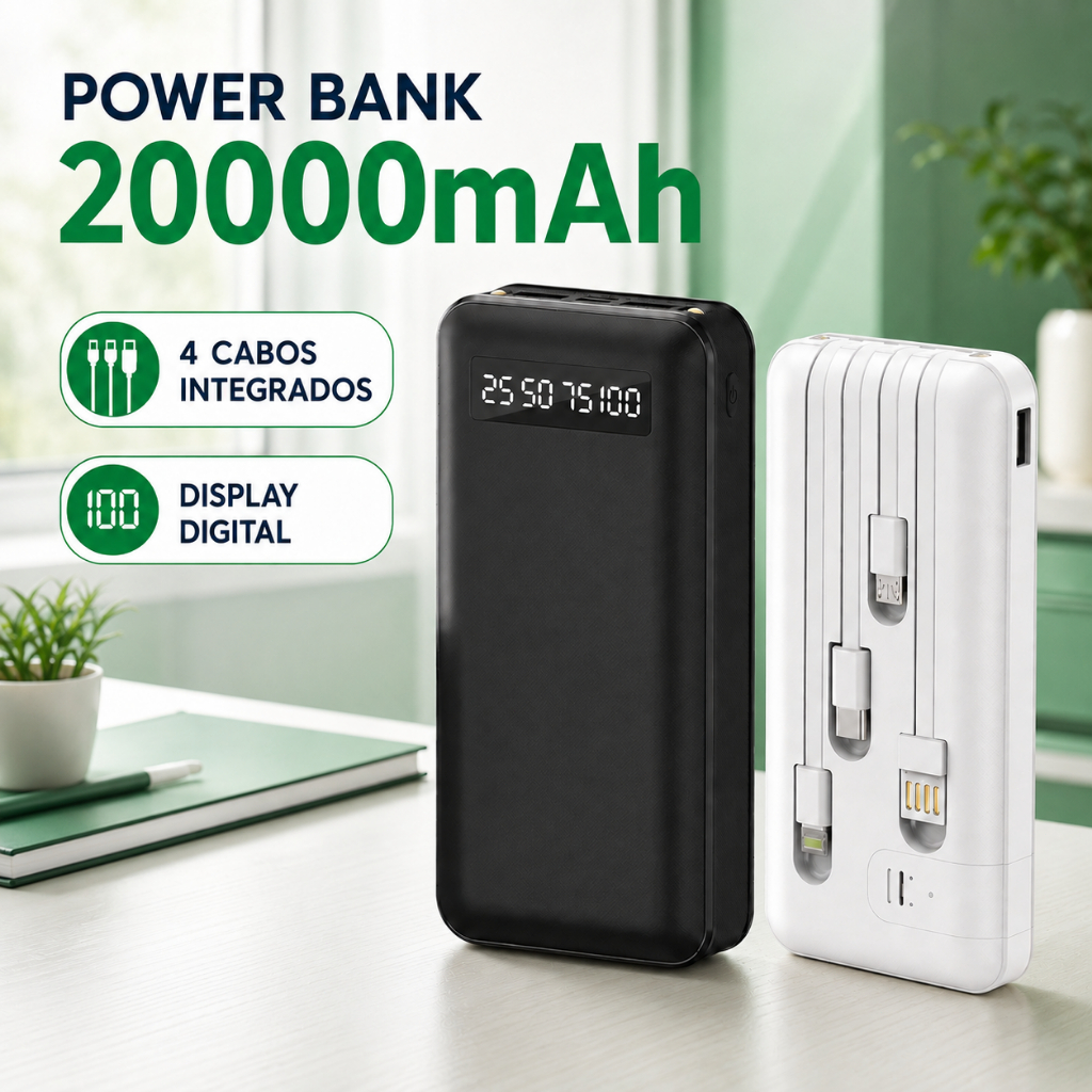 Carregador Power Bank Portátil de celular 20000mah Universal Saida