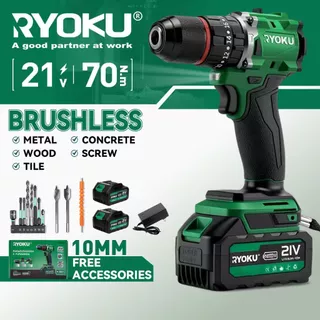 RYOKU 20V 2.6ah 10MM Cordless Impacrt drill Furadeira Profissional Sem Escova Com Duas Baterias