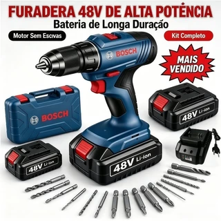 Furadeira parafusadeira 48V furadeira de impacto 2 Baterias Bosch Original GSB 6-115 elétrica