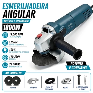 Esmerilhadeira Angular Bivolt 110/220V 11000RPM Kit Multifunção de Alta Performance para Corte Lixagem e Polimento