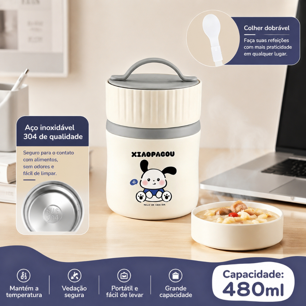 Pote Térmico 480ml Alça, Aço Inoxidável 304, Marmita térmica para café ...