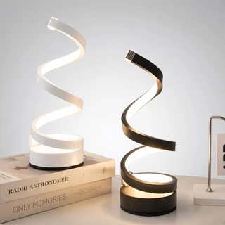 Luminária Abajur de Cabeceira Moderna 3‑em‑1, Haste Espiral Flexível, Carregamento USB, Luz Noturna para Quarto