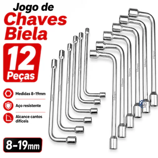 Kit 12 Peças Jogo de Chave Biela Kit Ferramentas 8 a 19mm Kit Ferramentas Jogo Chaves Biela Chave Boca