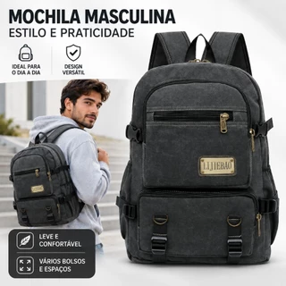 Mochila de Lona Vintage Estilosa Vários Compartimentos Viagem e estudos