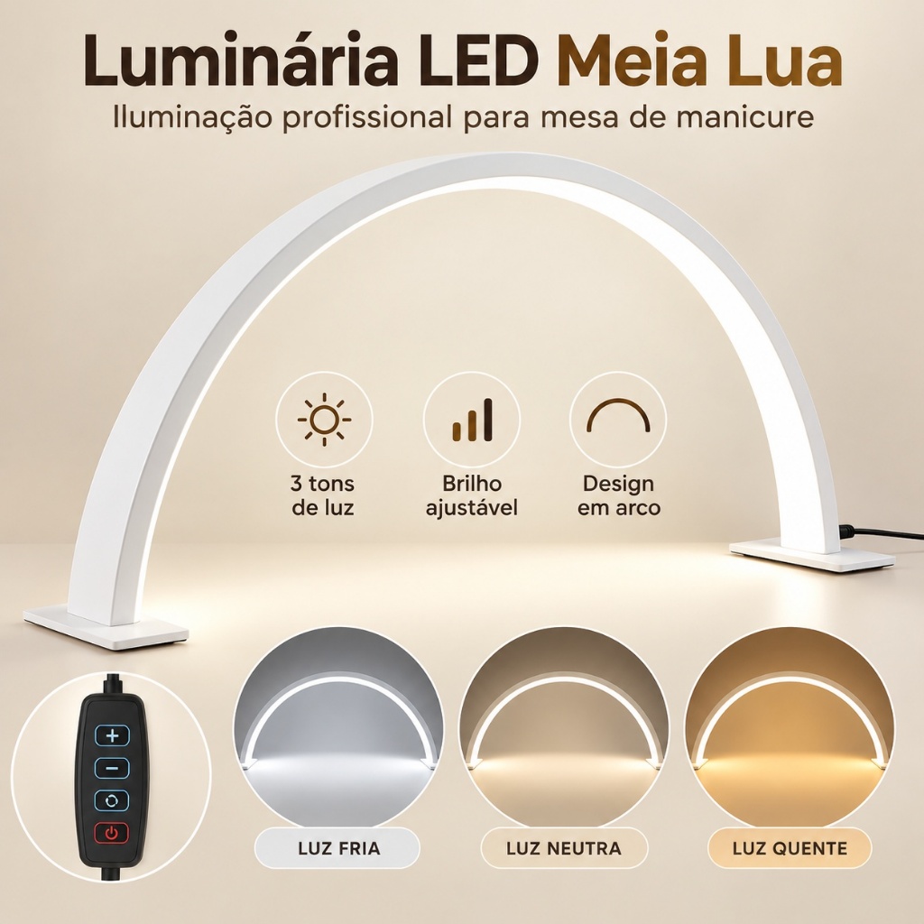 Luminária Led Meia Lua de Mesa Ring Light Estética e manicure | Shopee ...