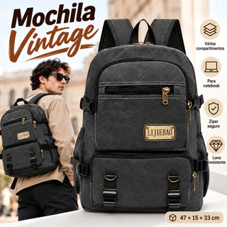 Mochila de Lona Vintage Estilosa Vários Compartimentos Viagem e estudos