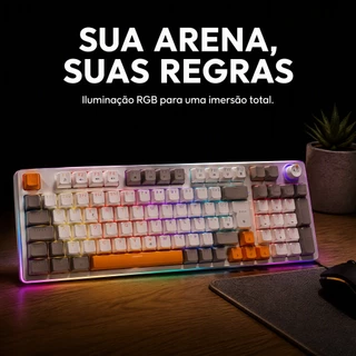 Teclado mecânico RGB efeito óptico 97 teclas eixo vermelho ABNT2 Layout conexão de cabo USB-C