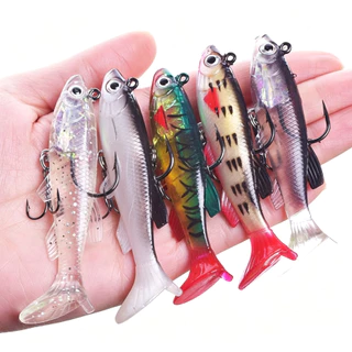 Kit 5 Isca Artificial Soft Bait Shad com Anzol Triplo – 8cm – Cores Sortidas