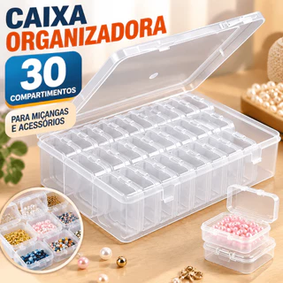 Caixa Organizadora com 30 potinhos. Organizador para acessórios, miçangas e itens em geral