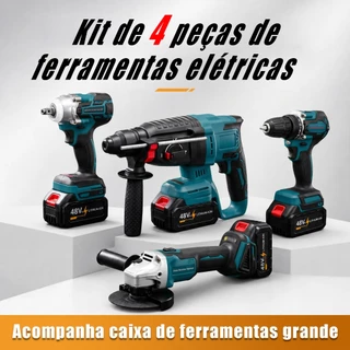 Kit De Ferramentas 4 Em 1 | Bateria De Lítio De Martelo Rotativo 48V Sem Escova, Conjunto Completo Com Caixa, 4 Ou 2 B