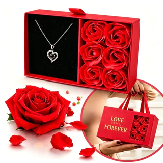 Colar Coração Aço Inoxidável + Porta Joia 6 Rosas Mae Namorada