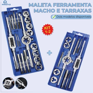 Kit Jogo Cossinete Macho e Tarraxa Rosca 3-12mm 20 Peças com Maleta Aço