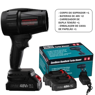 Soprador Turbo 48V Bivolt Sem Fio, Kit com 2 Baterias de Lítio para Limpeza Automotiva e Churrasqueira | caixa de papel