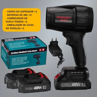 Soprador Turbo Multifuncional 48V Bivolt Portátil, 2 Baterias Inclusas para Uso Doméstico | Embalagem em caixa de papel