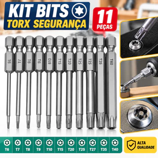 kit 11 chaves bits torx 100mm Compatíveis com parafusadeiras, chaves manuais e elétricas