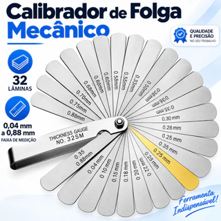 Calibrador De Folga Mecânico 0,04mm A0,88 Mm 32 Lâminas
