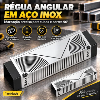 Régua Esquadro Angular Inox Para Corte E Marcação Em Tubos Quadrados E Metais 90° 20mm A 100mm