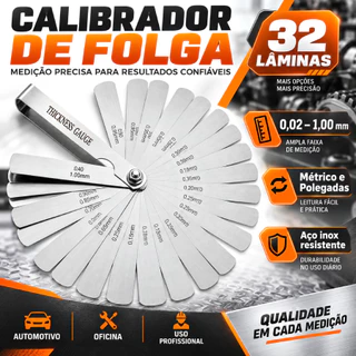 Jogo Calibrador De Folga Com 32 Laminas De 0,02 A 1,00 Mm