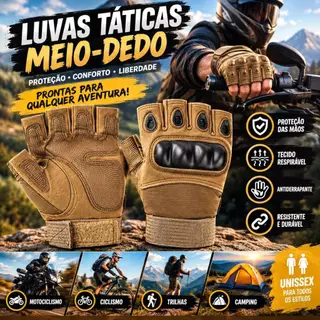 Luva Tática Meio Dedo Proteção para Motocicleta, Bicicleta, Esportes ao Ar Livre