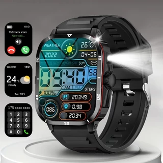 Bluetooth Chamada Relógio Inteligente Lanterna 2.01 " Tela HD Monitor De Sono Esportes Ao Ar Livre Masculino Smartwatch