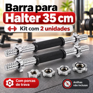 1/2PCS Barra Halter 35cm De Inox Com Rosca Sem Anilha Antiderrapante Rosca Direta Maciça Biceps Supino