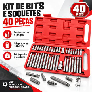 Kit 40 Peças Jogo de Bits Torx e Allen Multidentada com Várias Medidas - Kit Ferramentas para Chave de Fenda