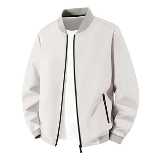 Jaqueta Bomber Masculina, Zíper De Gola De Cor Sólida, Roupa Casual Diária, Agasalhos Leves À Prova De Vento