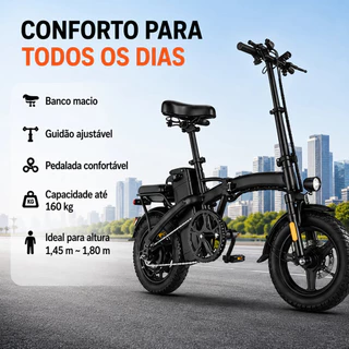Bicicleta Elétrica Dobrável Motor 500W 48V 10Ah Bivolt com Assento para Passageiro