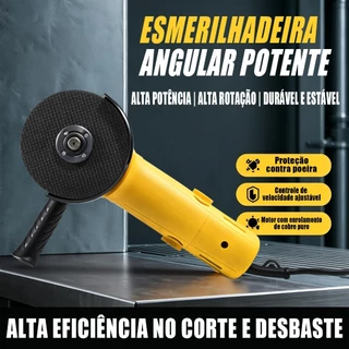Esmerilhadeira Angular Elétrica com Fio, Interruptor Inferior, Escolha Tensão 110V ou 220V, para Lixamento e Corte de Me