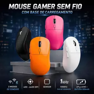 Mouse Sem Fio Uniwity 3 Modos PAW3311 6400 DPI 65g Ultraleve BT/2.4G/Com Fio Recarregável