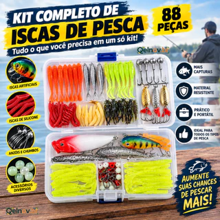 🎣kit iscas de pesca 88 peças com caixa de armazenamento, iscas artificiais e acessórios completos