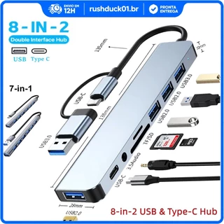 Hub USB C 8 em 2 Adaptador Docking Station USB 3.0 Leitor Cartão SD TF Áudio 3.5mm Splitter para Notebook PC