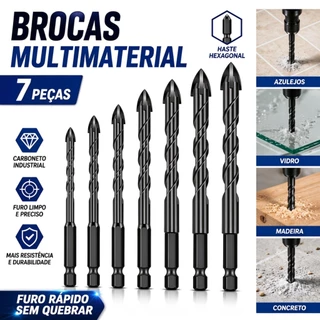 Kit 7Pcs Jogo De Brocas Hexagonais Cruzadas De 3-12mm De 4 Bordas Para De Porcelanato