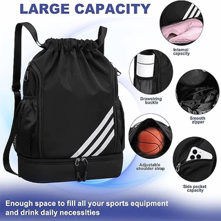 Mochila Leve Para Academia Com Cordão E Bolso Sapatos, Bolsa Esportiva De Grande Capacidade Basquete, Futebol, Nataçã
