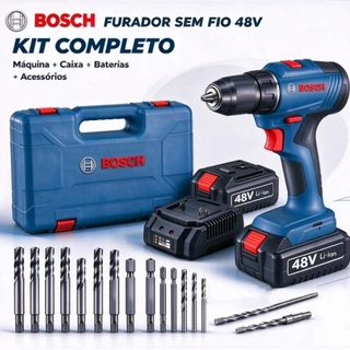 Furadeira de impacto Bosch GSB6-115 48V original, parafusadeira com jogo completo de brocas, para perfuração doméstica.
