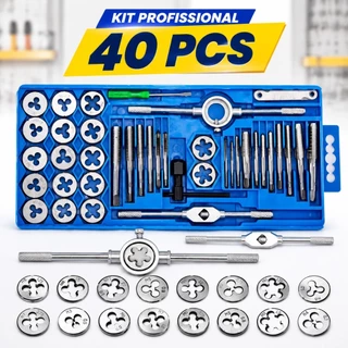 Jogo Kit Macho E Tarracha Cossinete Com 40 Peças Rosca Interna e Externa Direita Esquerda