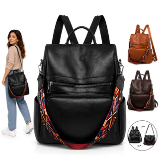 Mochila Feminina De Grande Capacidade À Prova D’água – Couro PU Minimalista Antifurto Para Viagem/Trabalho/Escola