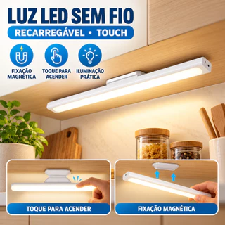 Luminária de Led Sobrepor Bastão Recarregável Sem Fio com Suporte Magnético e Touch Rotativa 90° 3 Cores 2000mAh 7 Dias