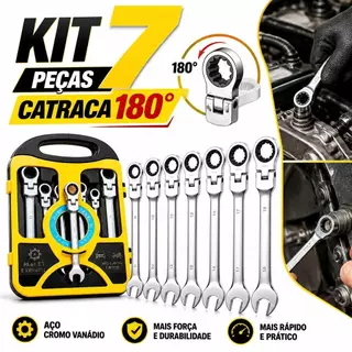 Kit 7 Peças Chave Ferramenta Combinada Catraca Boca Profissional Peças 08 A 19mm