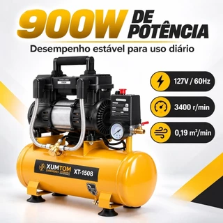 Motocompressor de Ar Redução de ruído e Sem Óleo 15 Litros 8,0 pcm 2HP Monofásica 127V/60HZ