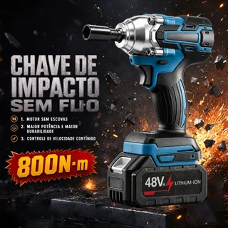 Chave De Impacto Sem Fio Profissional 48V Com Bateria Dupla 800Nm, Três Em Uma E Caixa De Ferramentas Completa