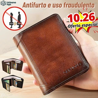 Carteira Antifurto Masculina De Couro Legítimo Vintage De Trifold E Bifold À Escolha Prese